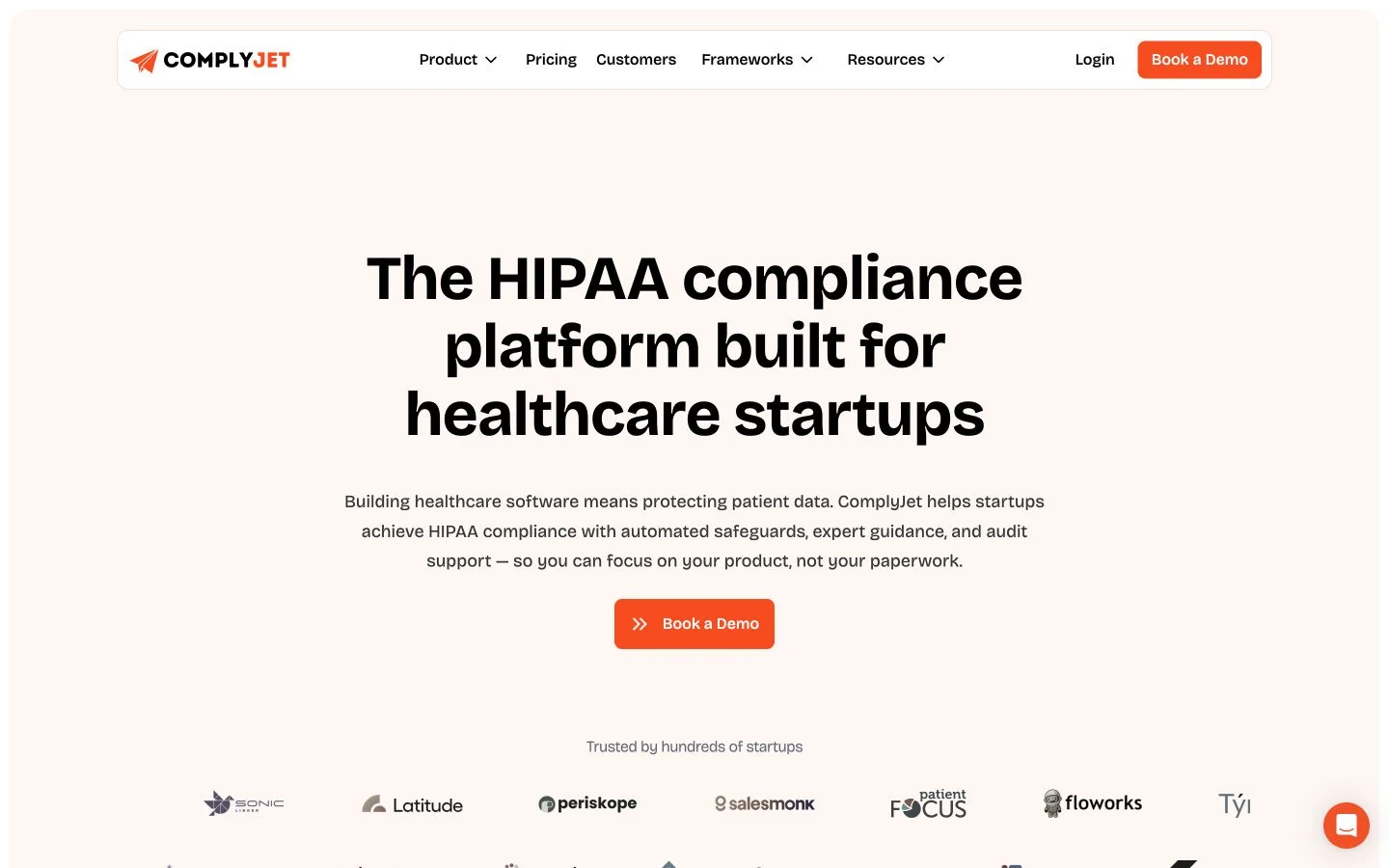 ComplyJet public HIPAA compliance page for healthcare startups.