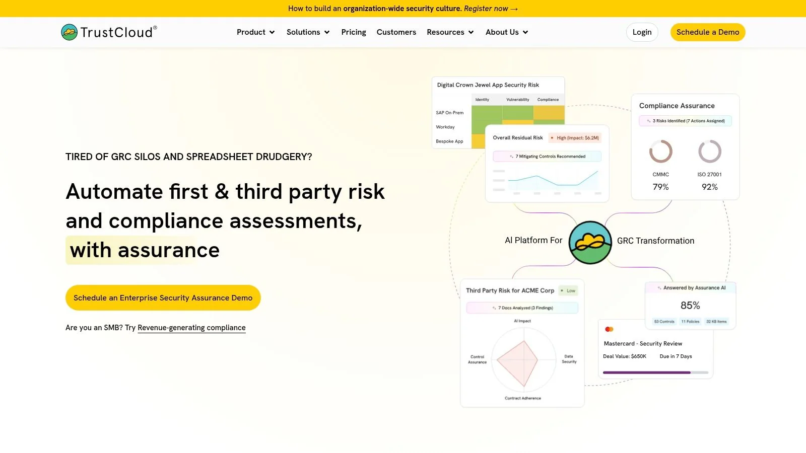 TrustCloud's GRC platform showing compliance status and controls