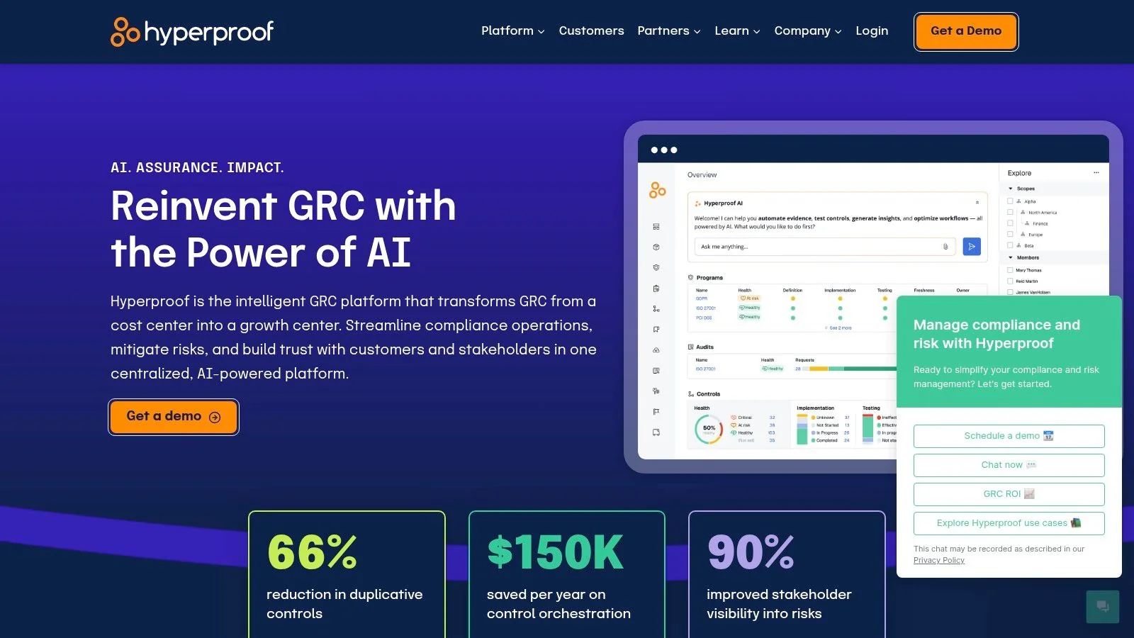 Hyperproof's GRC platform showing compliance and risk management modules