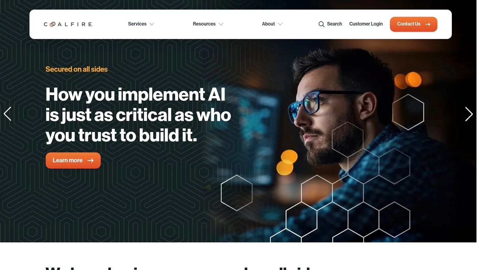 Coalfire website homepage showing their focus on cybersecurity and compliance services.