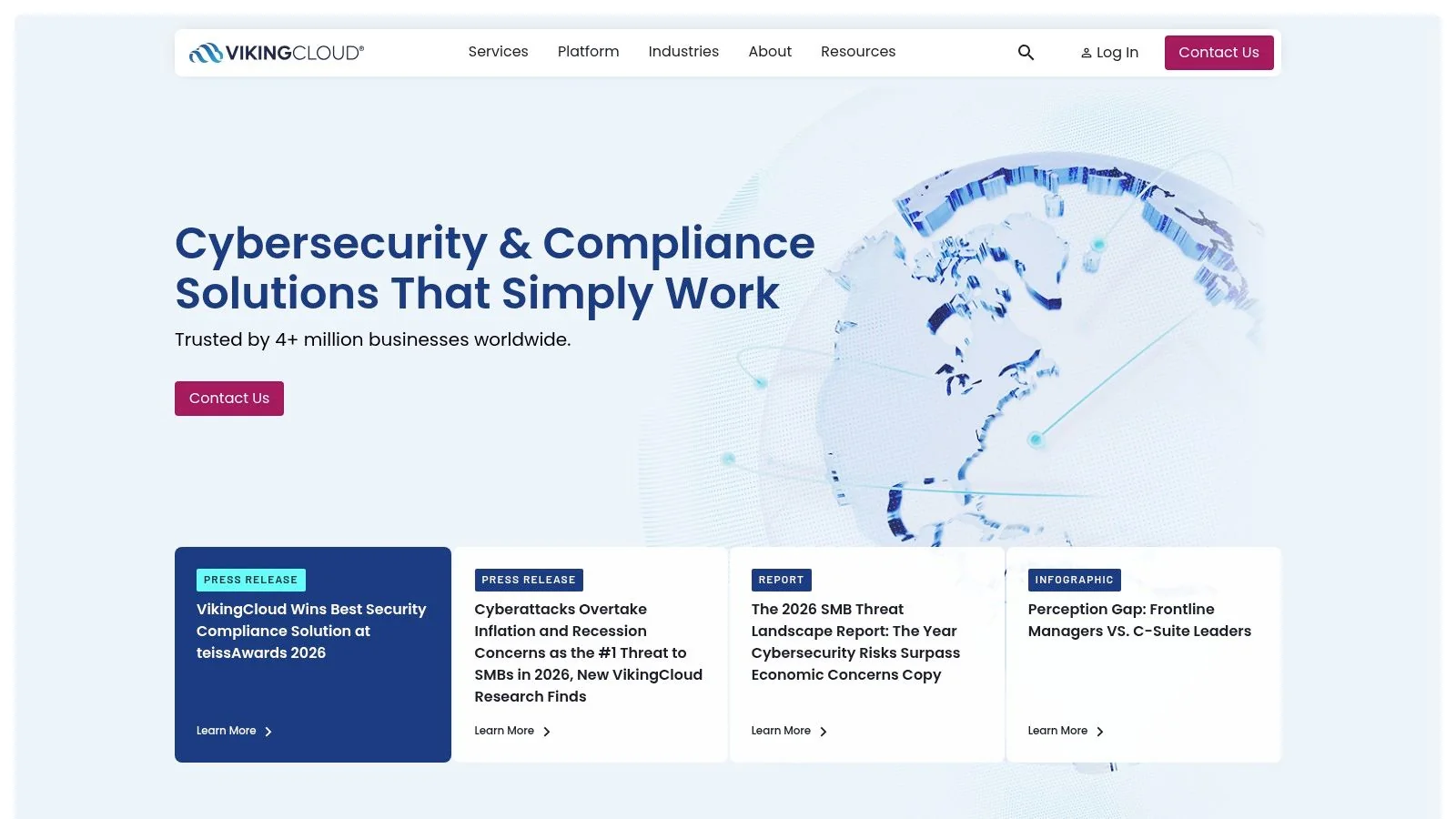 VikingCloud website homepage showcasing their cybersecurity and compliance management platform.