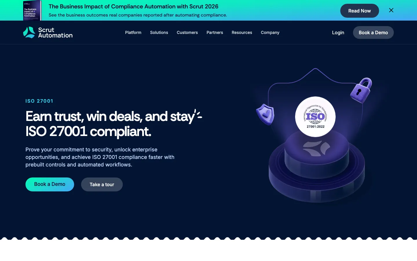 Scrut Automation ISO 27001 product page describing SoA export and auditor collaboration.