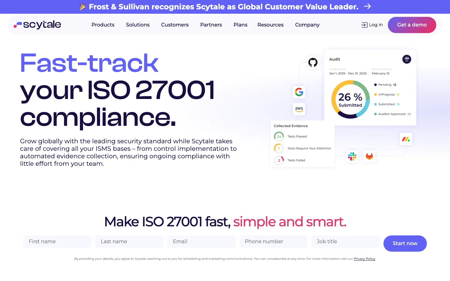 Scytale ISO 27001 product page describing risk management and audit-partner support.