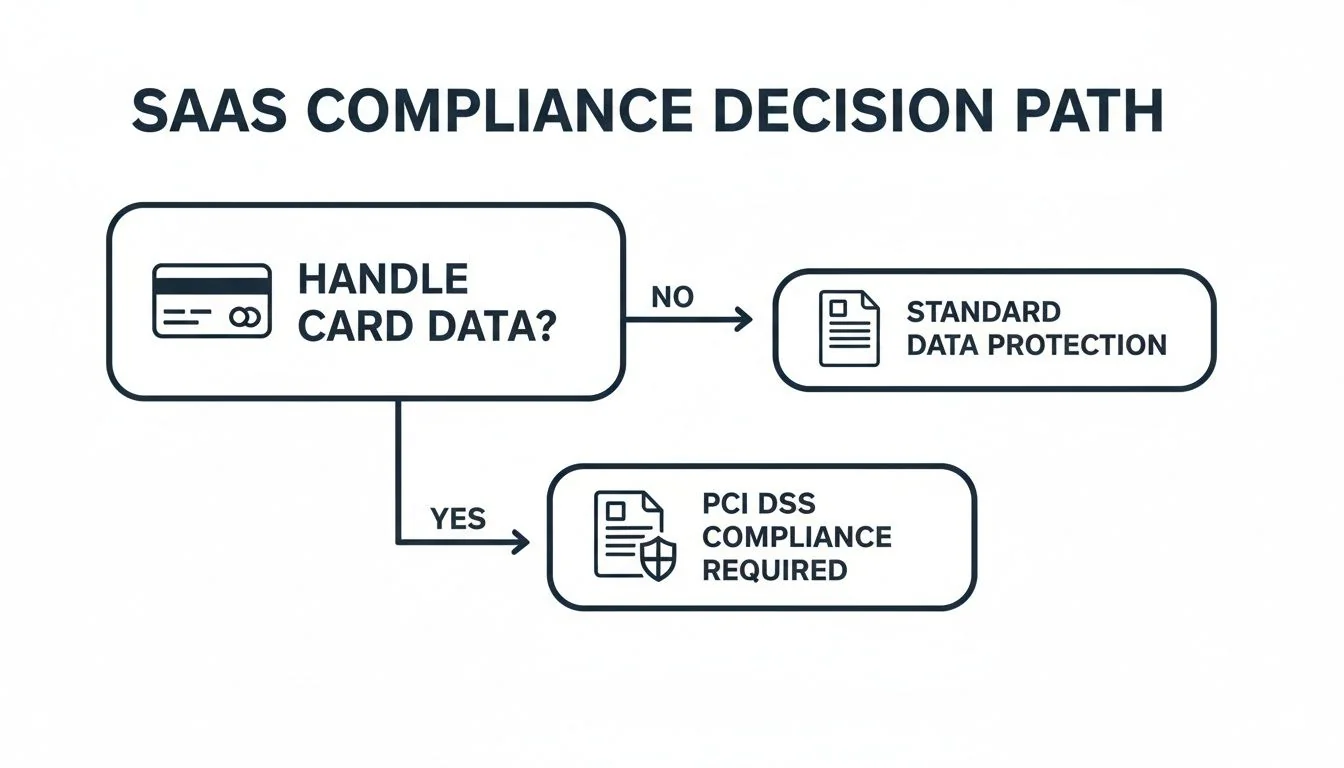 A SaaS compliance decision path flowchart explaining requirements based on handling card data.