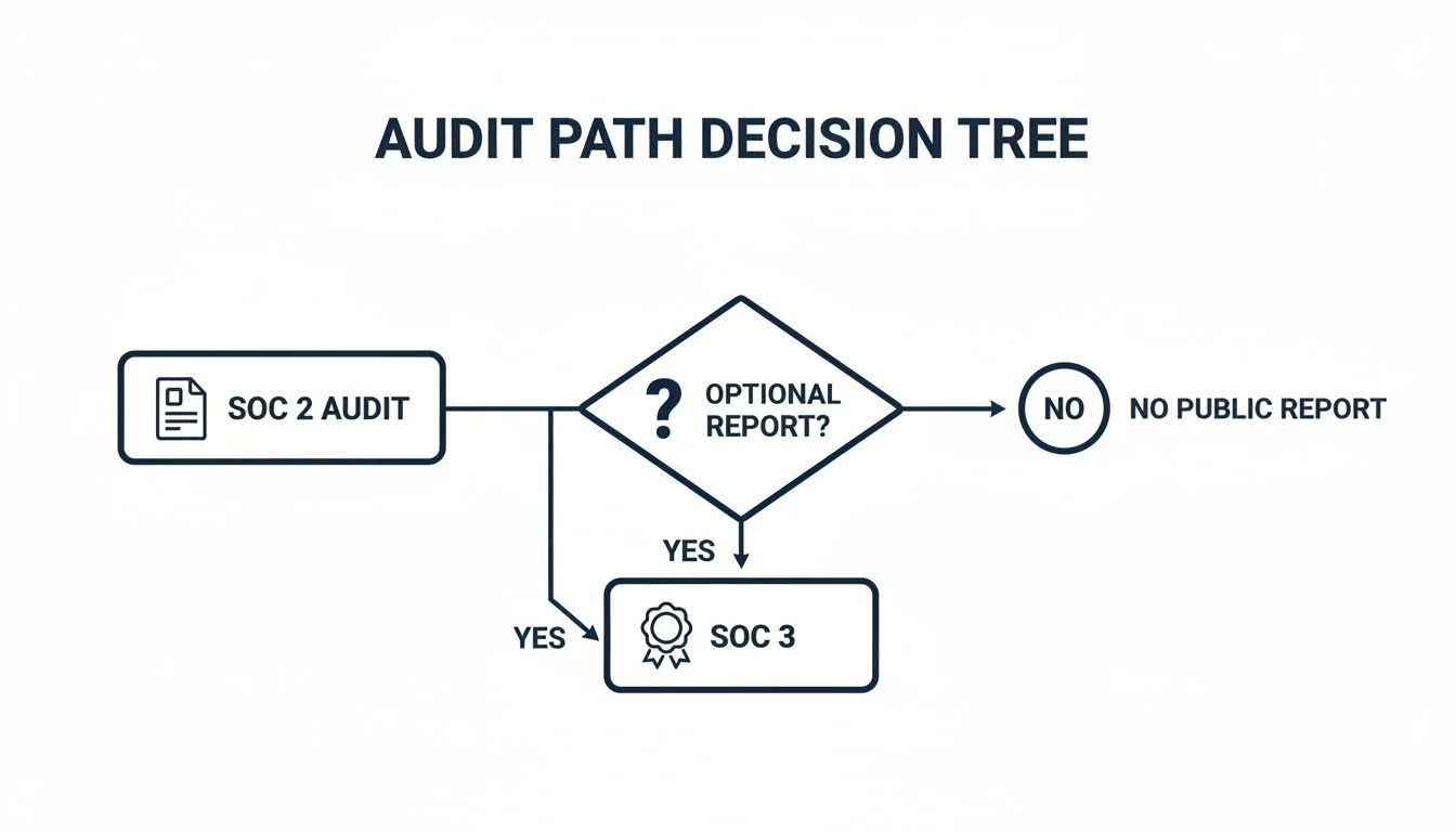 Flowchart illustrating the audit path decision for SOC 2 and SOC 3 reports based on an optional report.