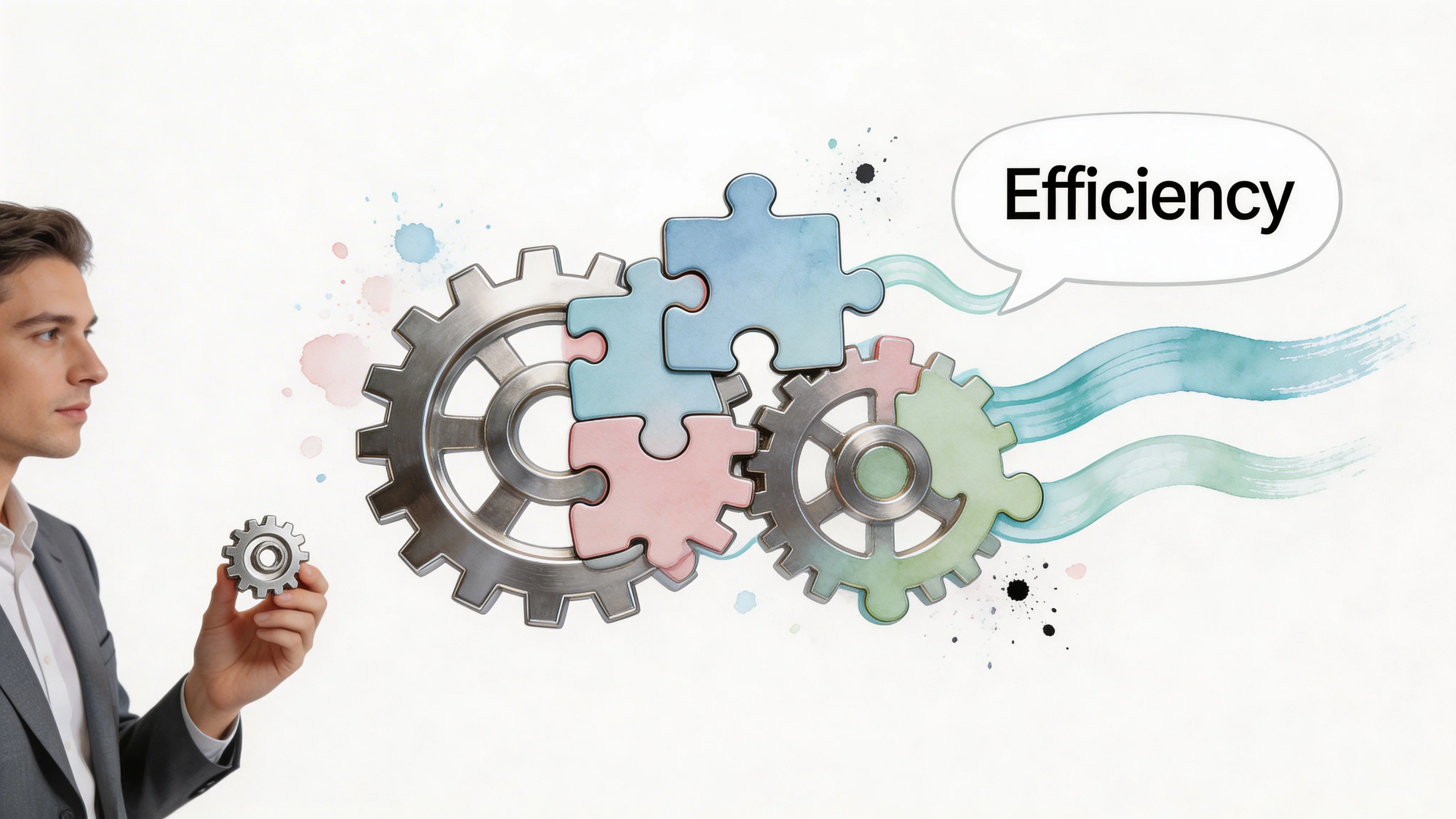 A professional man holding a small gear as a metaphor for improving business efficiency and compliance processes.
