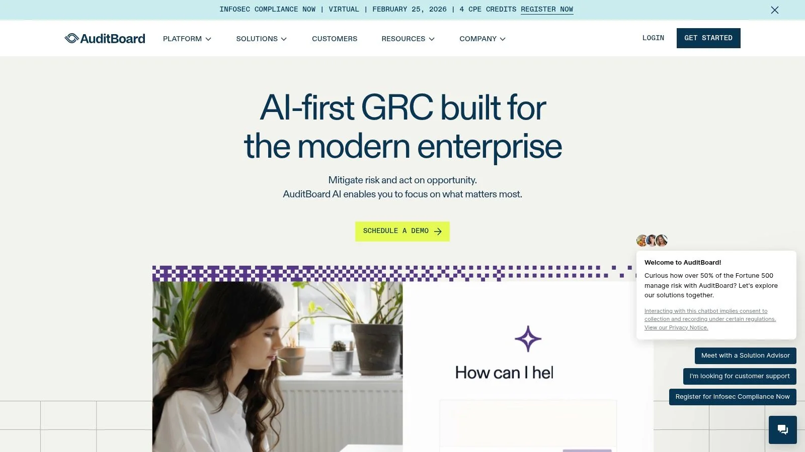 AuditBoard GRC software interface showing risk management dashboard