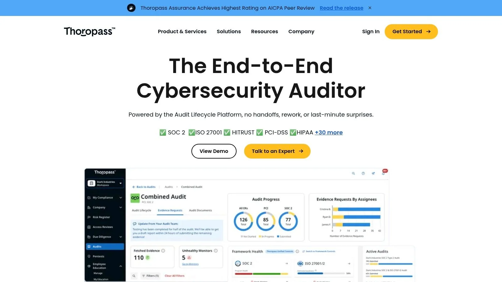 Thoropass audit software showing compliance progress and tasks