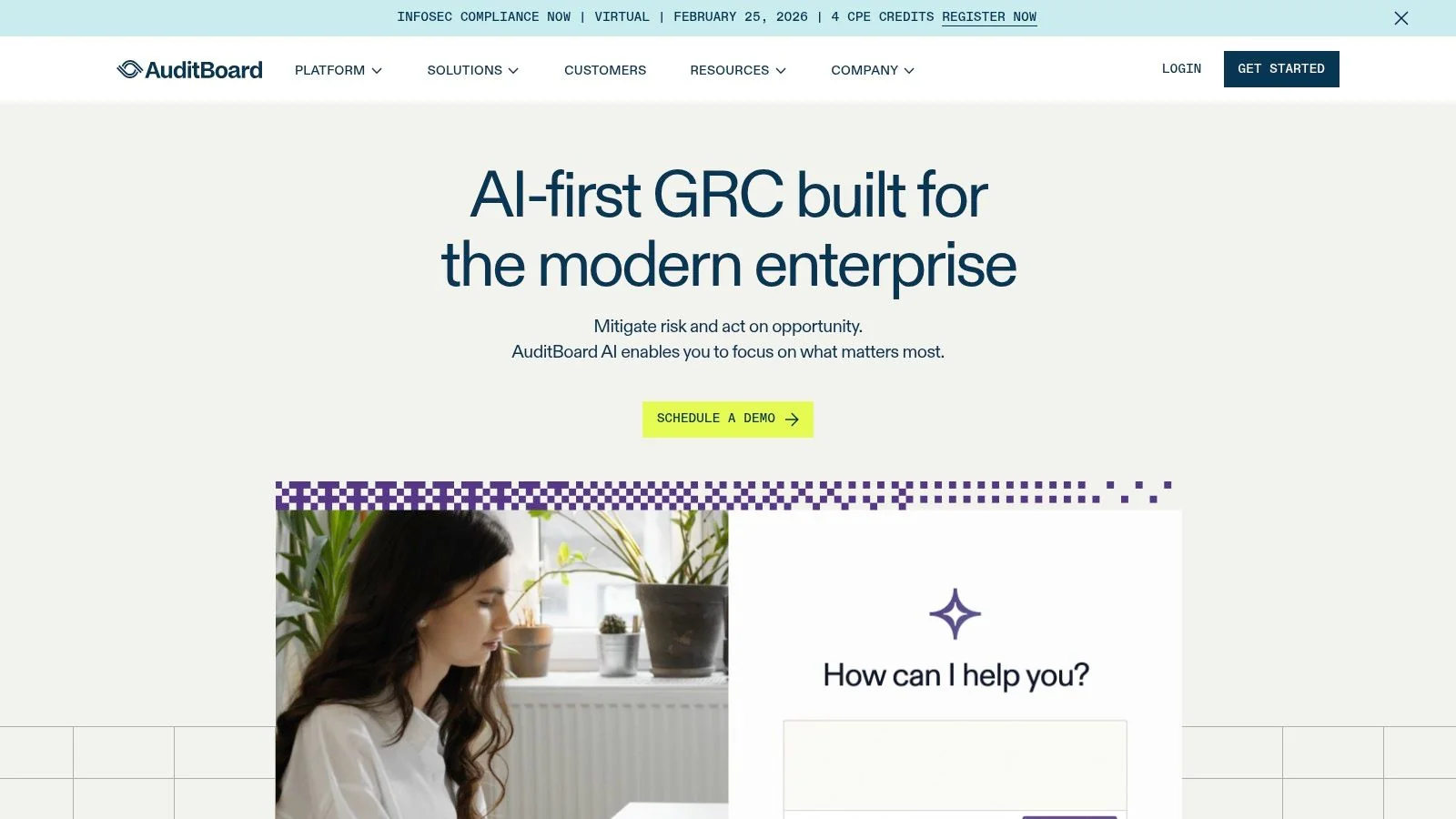 AuditBoard homepage showcasing its connected risk platform