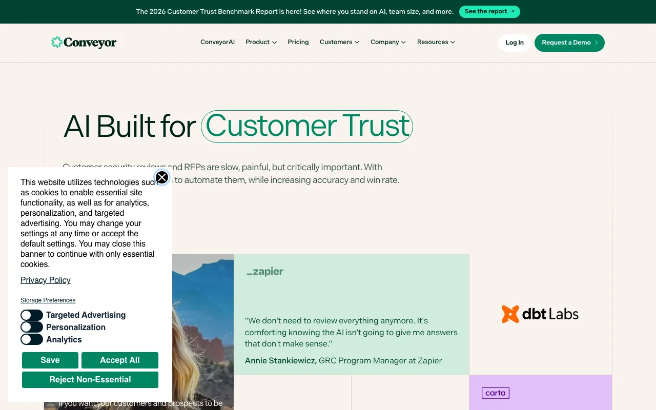 Conveyor public homepage captured September 28, 2026