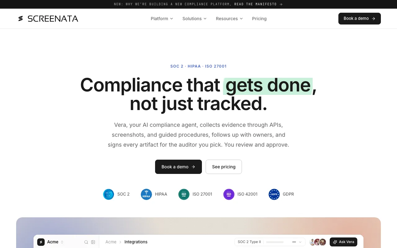 Screenata public homepage captured September 28, 2026