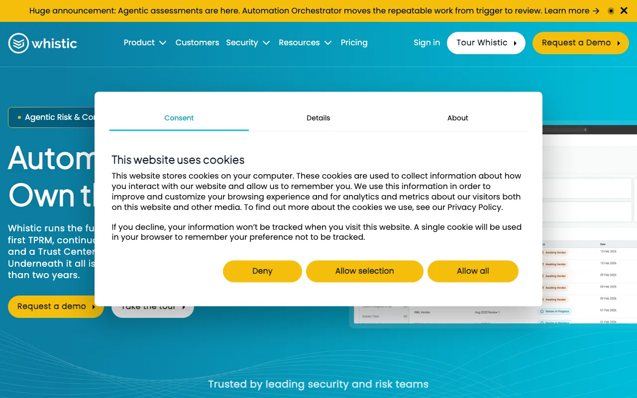 Whistic public homepage captured September 28, 2026