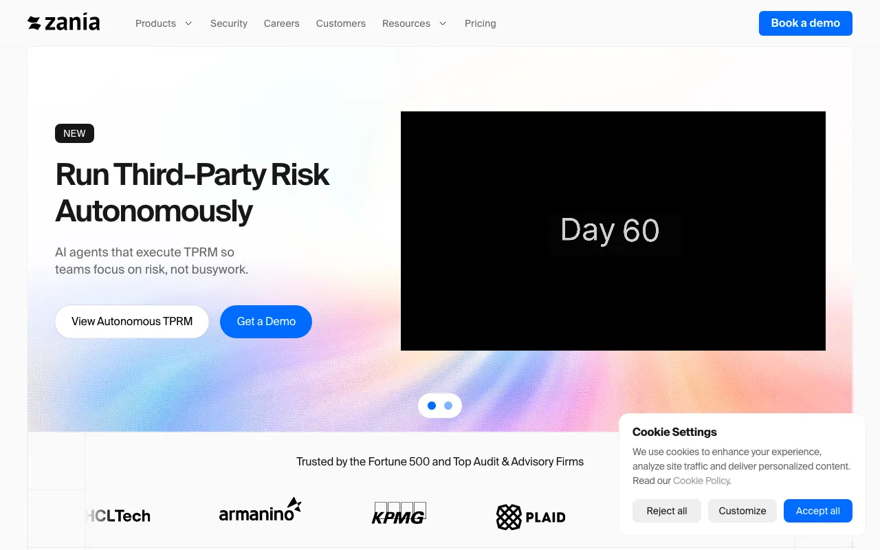 Zania public homepage captured September 28, 2026